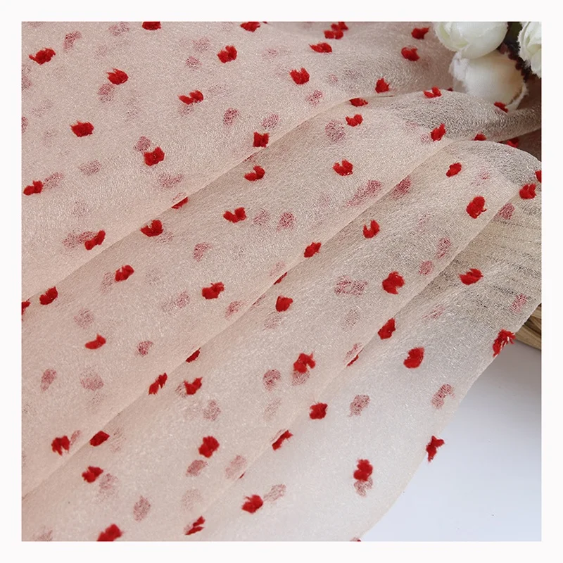 YX2002 2025 Luxury Designer Jacquard Organza Fabric Red Polyester Dobby Dot Georgette Organza Fabric for Wedding Dress - 图片 3