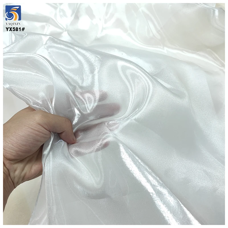 YX581-2 Hot Selling Woven Polyester White Organza Fabric for Bride Soft Wedding Shiny Mikado Liquid Organza Fabric - 图片 3