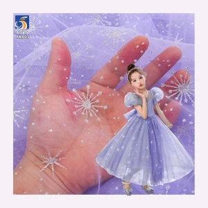 YX863 Princess El-sa Skirt Dress Silver and White Glitter Snowflake Pattern Tulle Fabric Glitter Dot Tulle Mesh Fabric for Girl