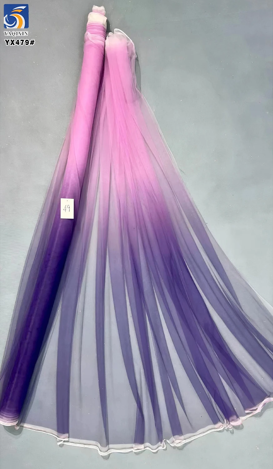 YX479 China Factory Polyester Colorful Tie Dye Glitter Tulle Fabric Soft Ombre Mesh Gradient Tulle Fabric for Dance Dress - 图片 5