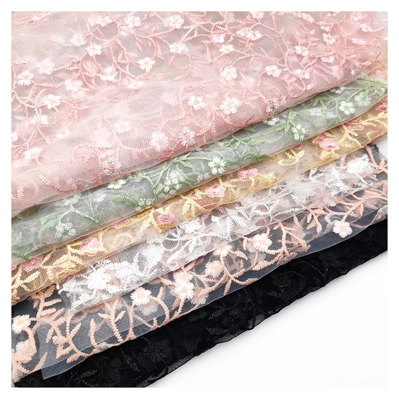 Indian Luxury Embroidered Floral Mesh Lace Fabric Tulle Embroidery Fabric for Women - 图片 3
