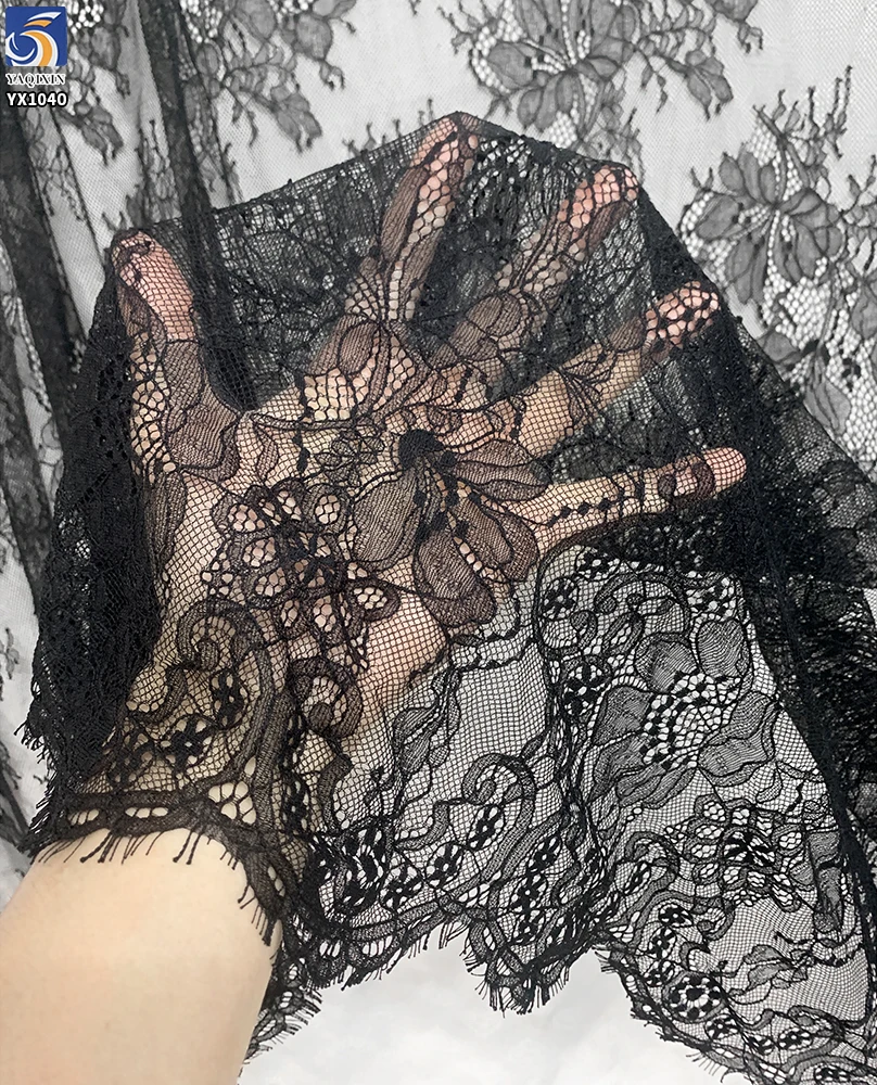 YX1040 2026 New Sexy Tulle Lace Underwear Skirts Fabrics for Beautiful Women Clothing Eyelash Black Lace Fabric Textile - 图片 5