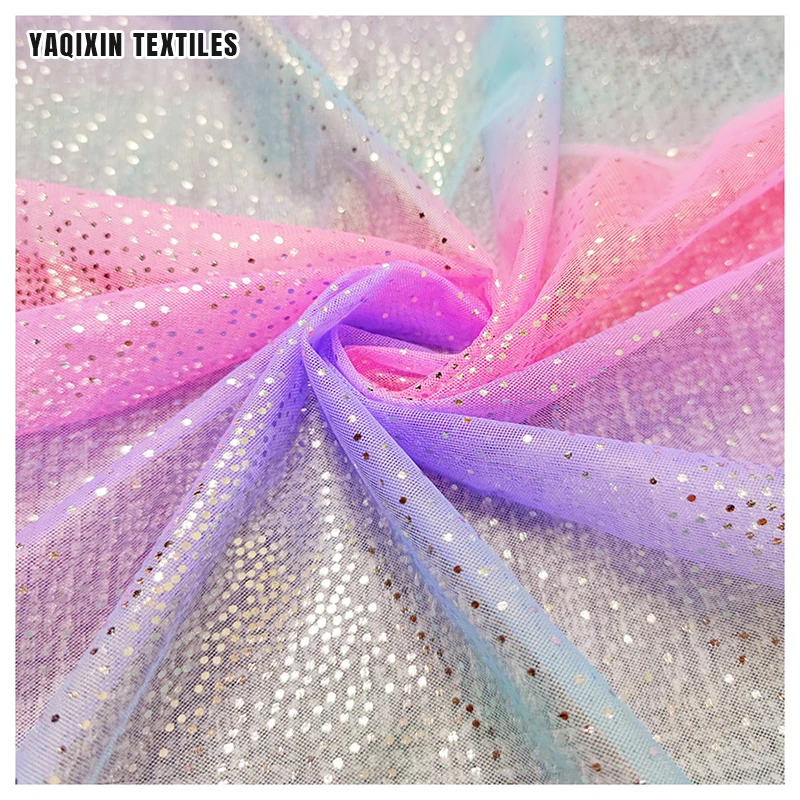JJ22427-1 Beautiful Home Wedding Party Decoration Fabric Rainbow Print Mesh Polyester Fabric Golden Dot Glitter Tulle 2025 - 图片 4