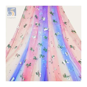 JY2011 China OEM Pink Purple Colorful 100%Nylon Print Fabric Soft Tulle Mesh Digital Print Diy Women Dress Scarf Fabric