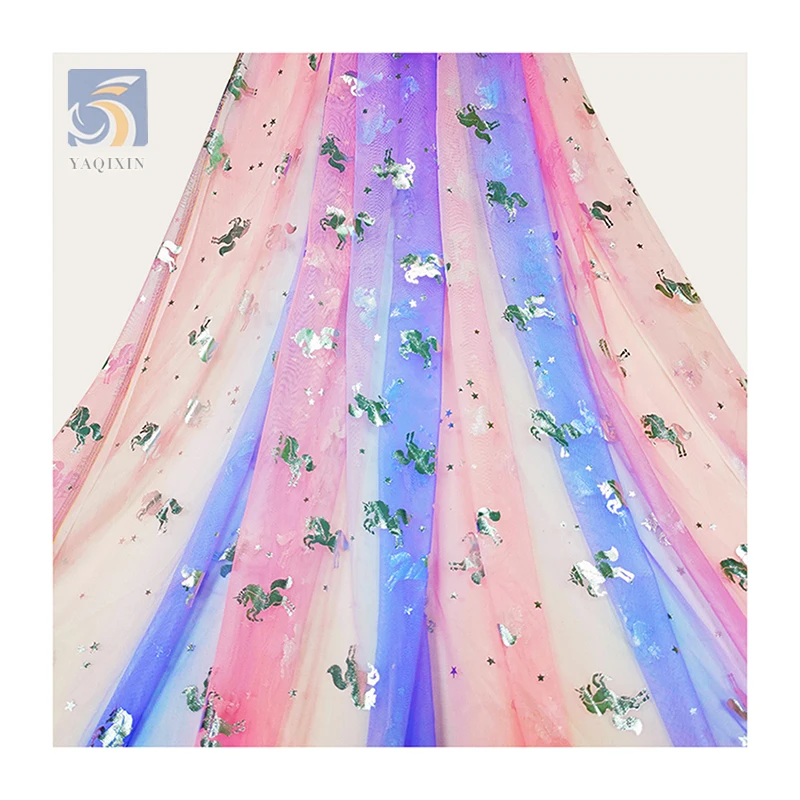 JY2011 China OEM Pink Purple Colorful 100%Nylon Print Fabric Soft Tulle Mesh Digital Print Diy Women Dress Scarf Fabric