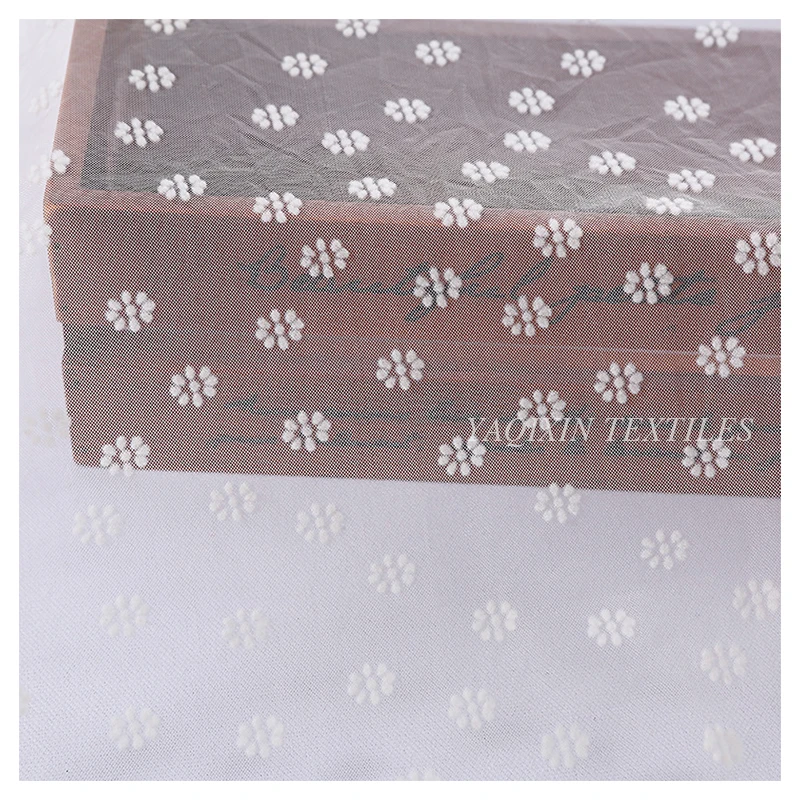 Girls Skirt Floral White Flocked Print 100%Nylon Mesh Fabric Tulle Roll Fabric Textile Wholesaler - 图片 5