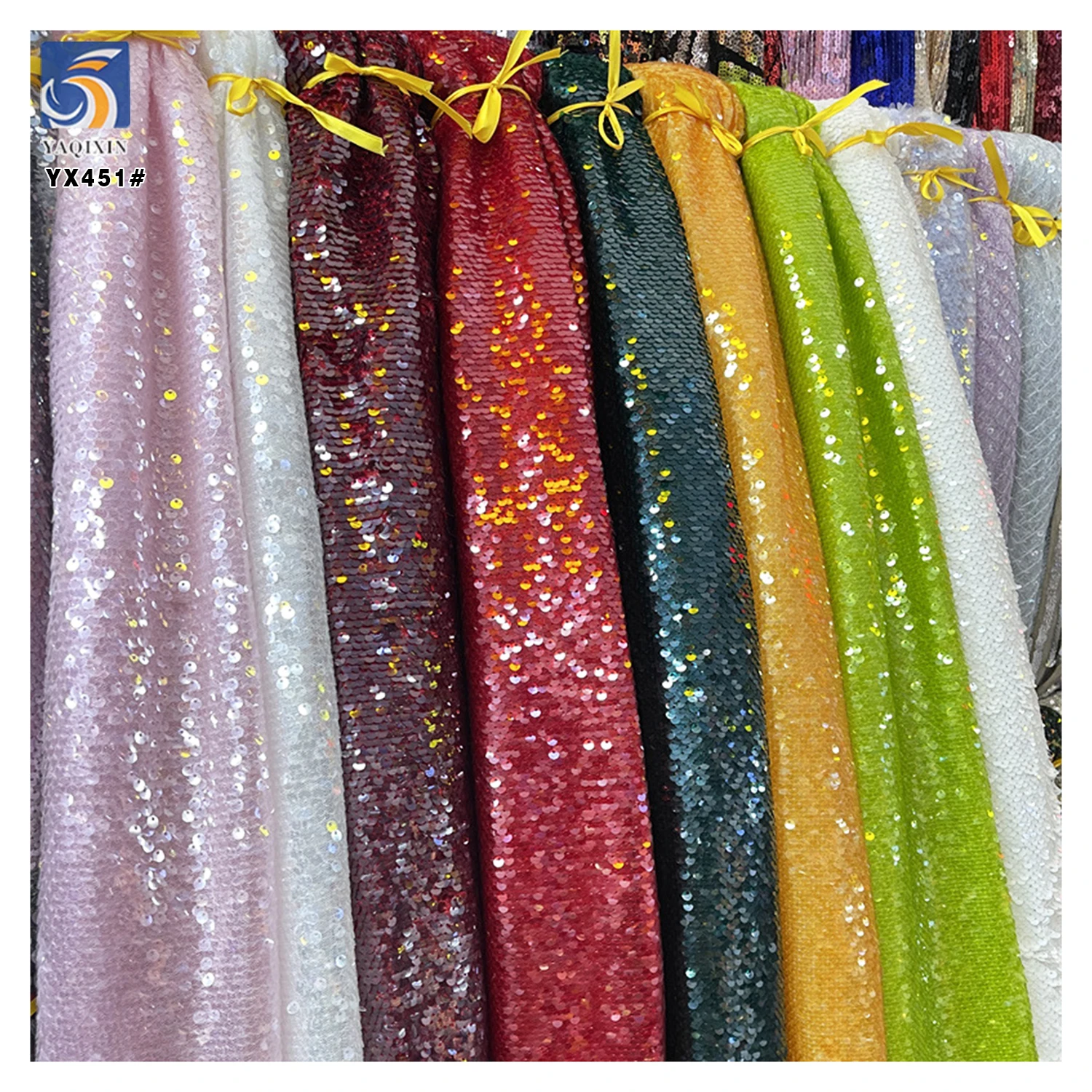 YX451 Catwalk Dress Thailand Sequin Embroidery Fabric 5mm Fish Scale Overlapping Transparent Full Sequin Fabric - 图片 6