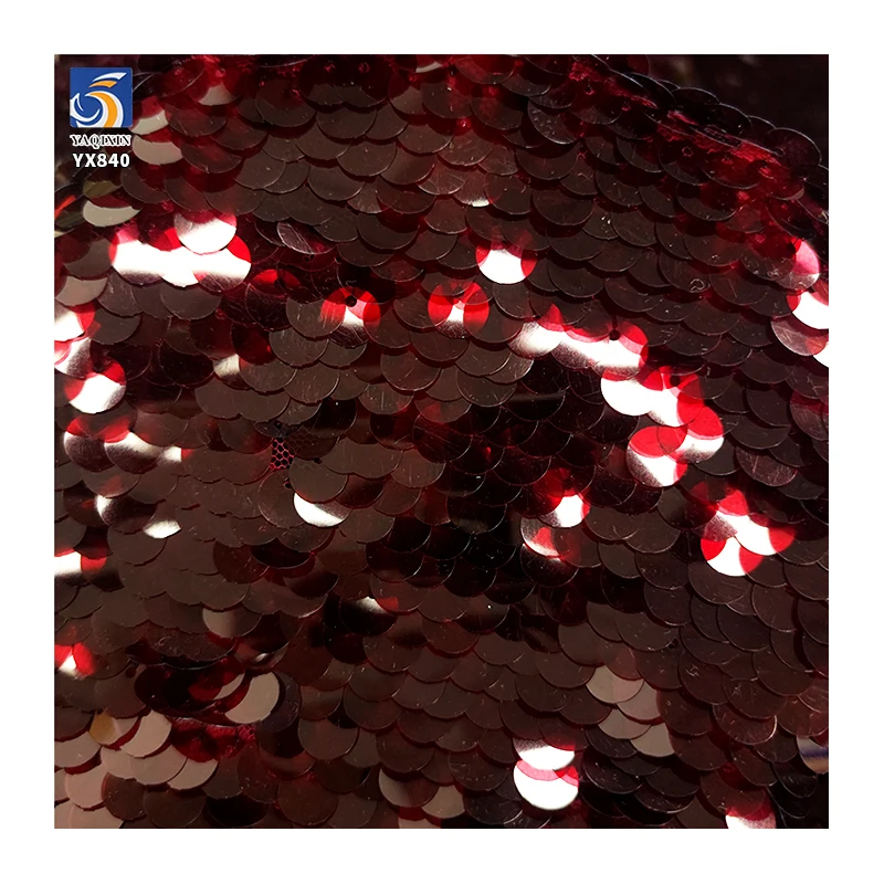 YX840 130CM High Quality Dress Embroidery Dark Red Sequin Fabric 450gsm 9mm Large Transparent Sequins Fabric - 图片 5