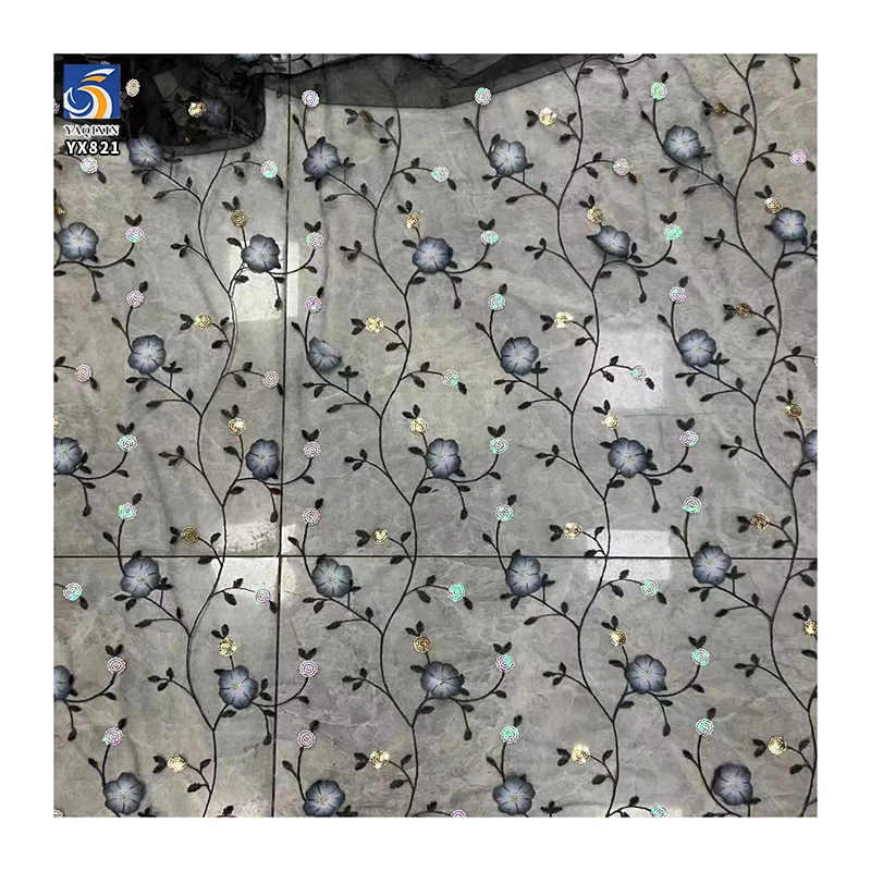 YX821 Purple Romantic Style 3D Small Florals Embroidery and Sequins Mesh Tulle Fabric for Girls Skirts Clothing Toys - 图片 6