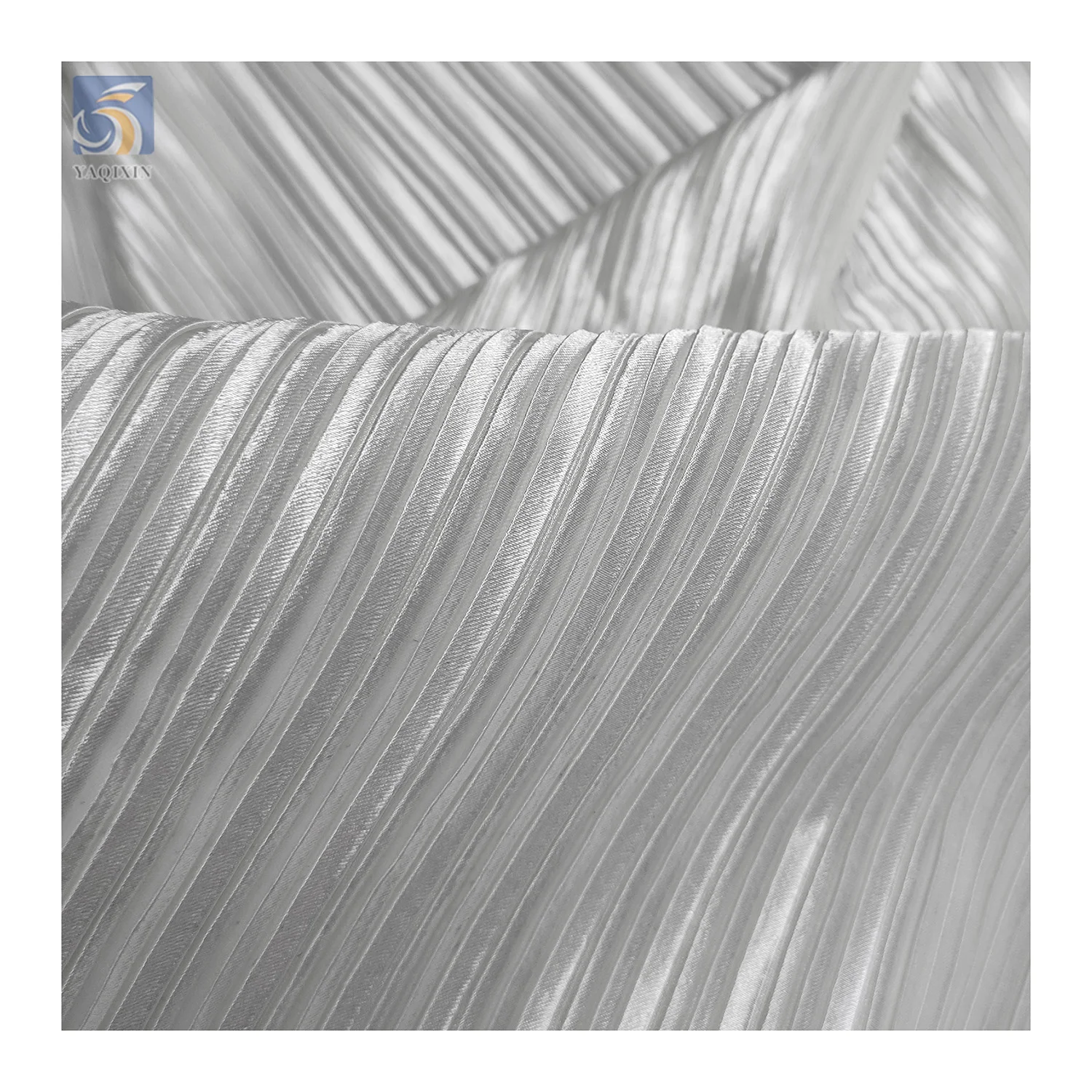 Charmeuse Soft Imitation Silk Satin Fabric Wedding Polyester 0.5cm Pinstripes Accordion Pleated White Satin Fabric - 图片 4