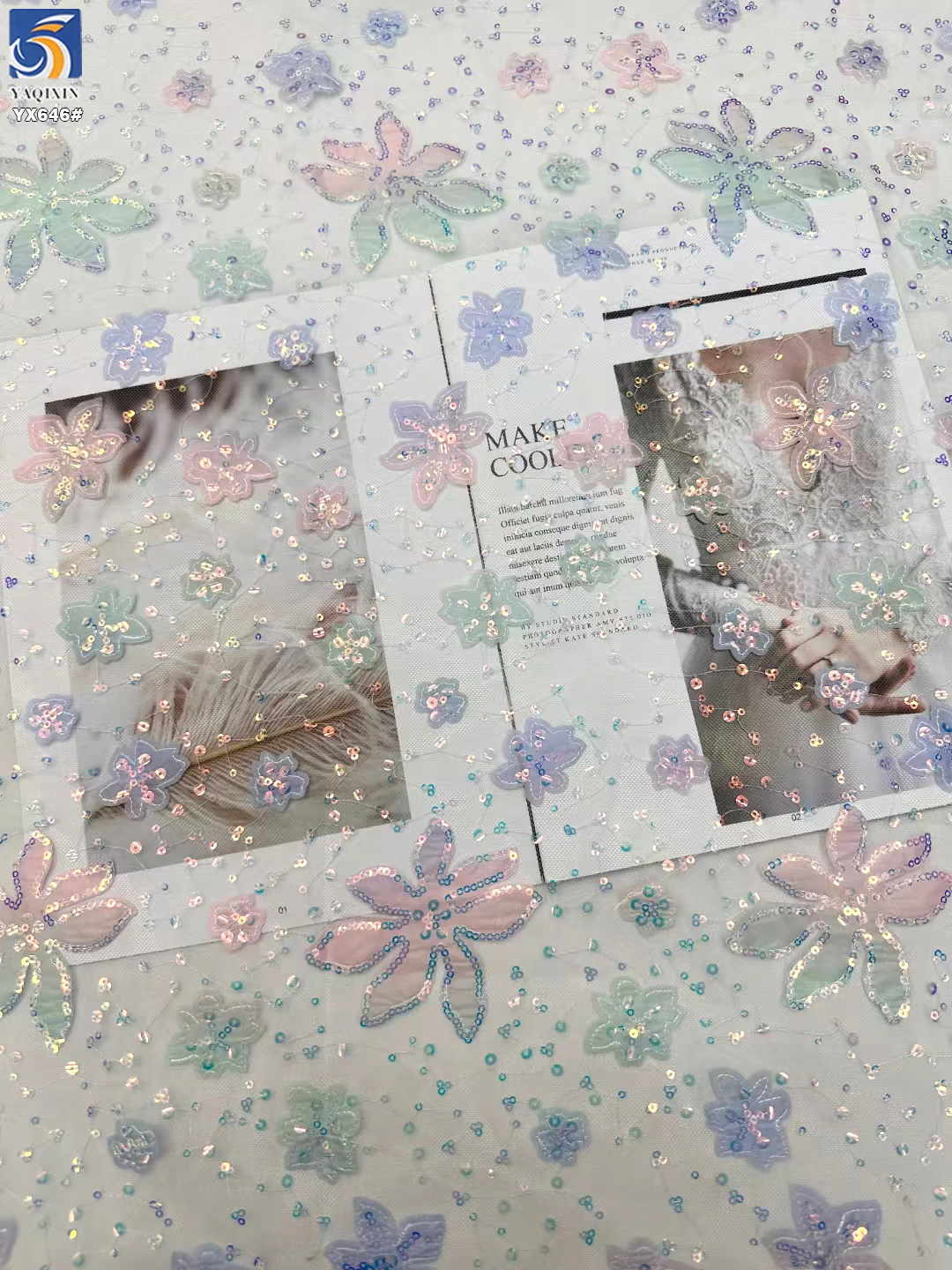 YX646 2025 New Fashion Ombre Mesh Fabric 3D Embroidery Gradient Flower Sequins Tulle Fabric for Girls Dresses - 图片 3