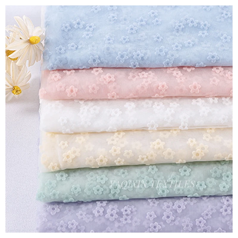 Girls Skirt Floral White Flocked Print 100%Nylon Mesh Fabric Tulle Roll Fabric Textile Wholesaler - 图片 3
