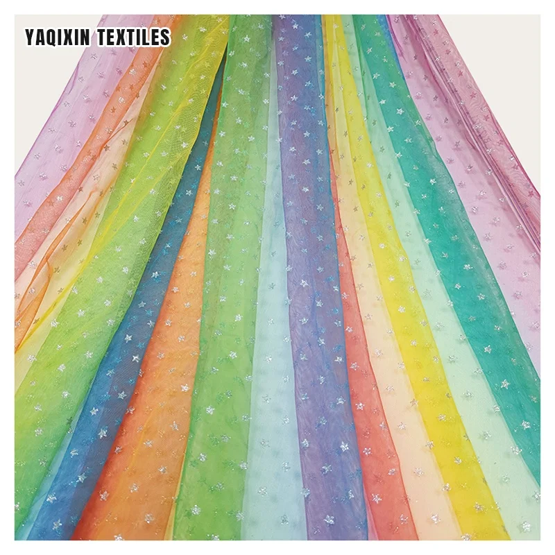 Digital Print Star Rainbow Gradient Lace Tulle Fabric Children's Dance Skirt Clothing Fabric for Children Gift - 图片 4