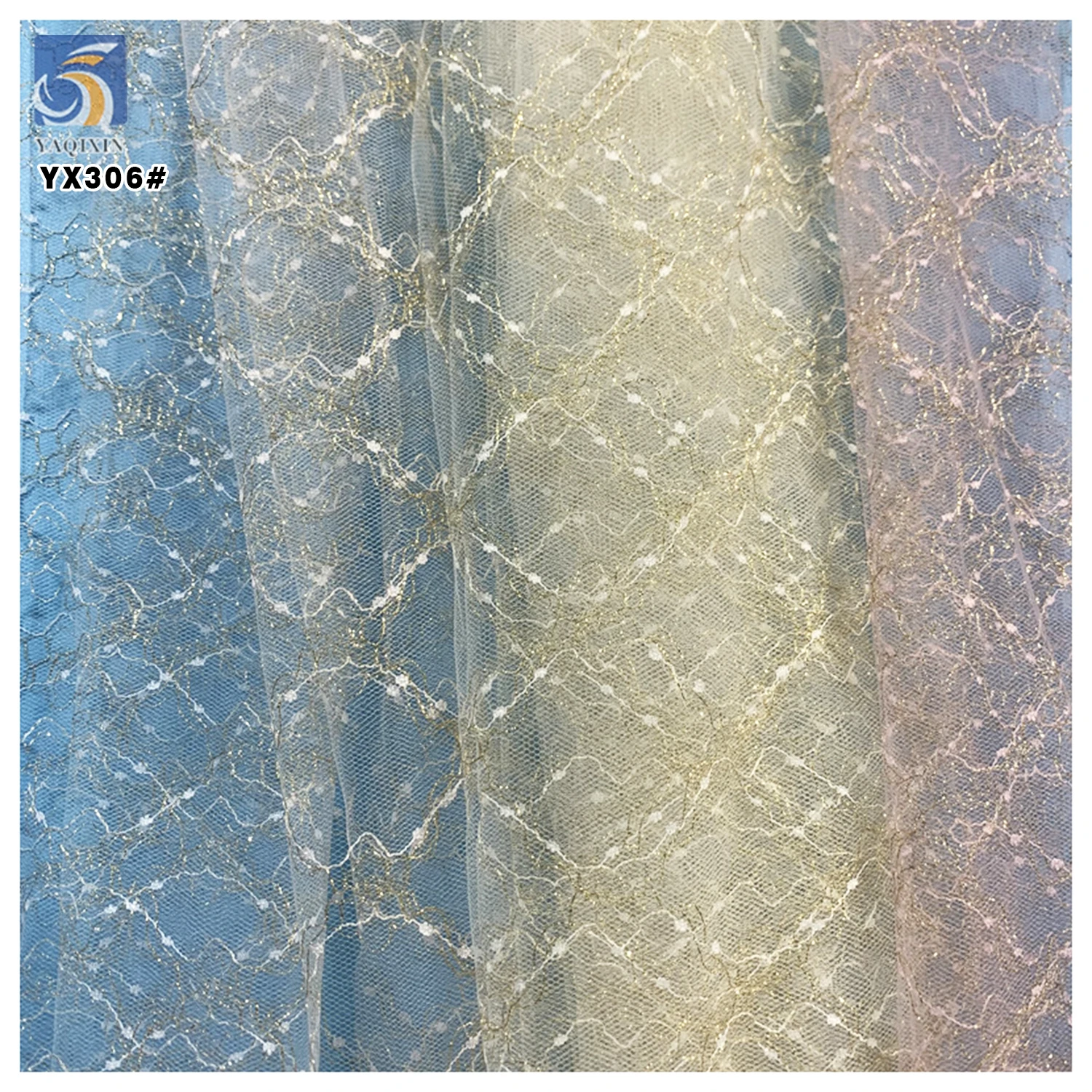 YX306 Wholesale Ready-made Gold and Silver Yarn Jacquard Mesh Fabric for Lace Decoration