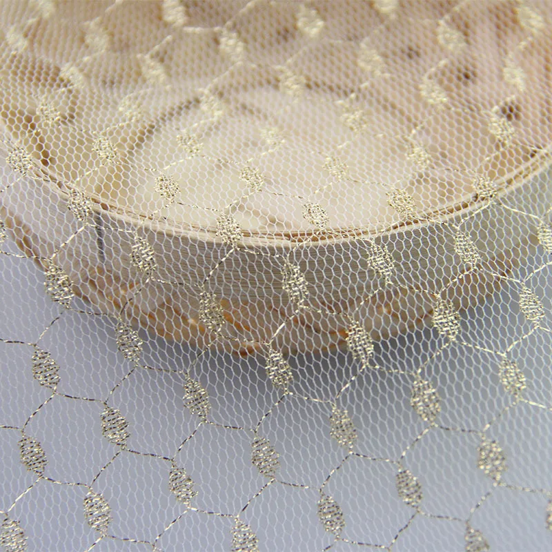 F508 Luxury Wedding Veil Dress Tulle Fabric Polyester Golden Dots Jacquard Mesh Tulle Fabric for Bride - 图片 4