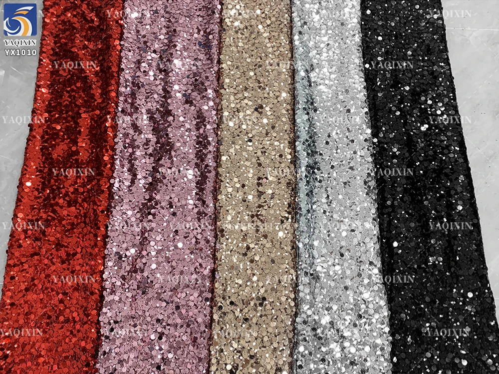 YX1010 140CM 300gsm 10MM+3MM Sequins Mesh Embroidery Fabric Metallic Shiny Sequins Fabrics Textiles for Stage Dresses - 图片 2