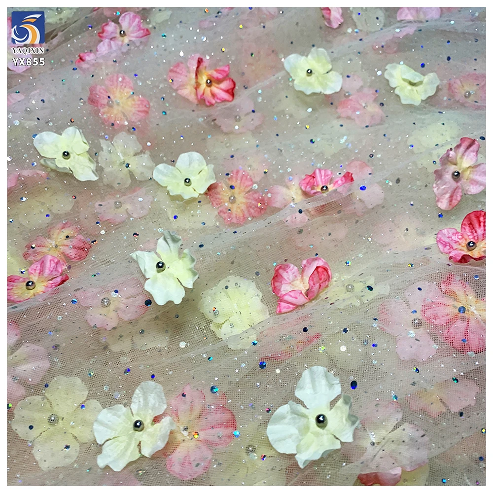 YX855 Beautiful 3D Glitter Tulle Polyester Colorful Butterfly Silver Glitter Mesh Tulle Fabric With Sequins 3D Butterfly - 图片 2