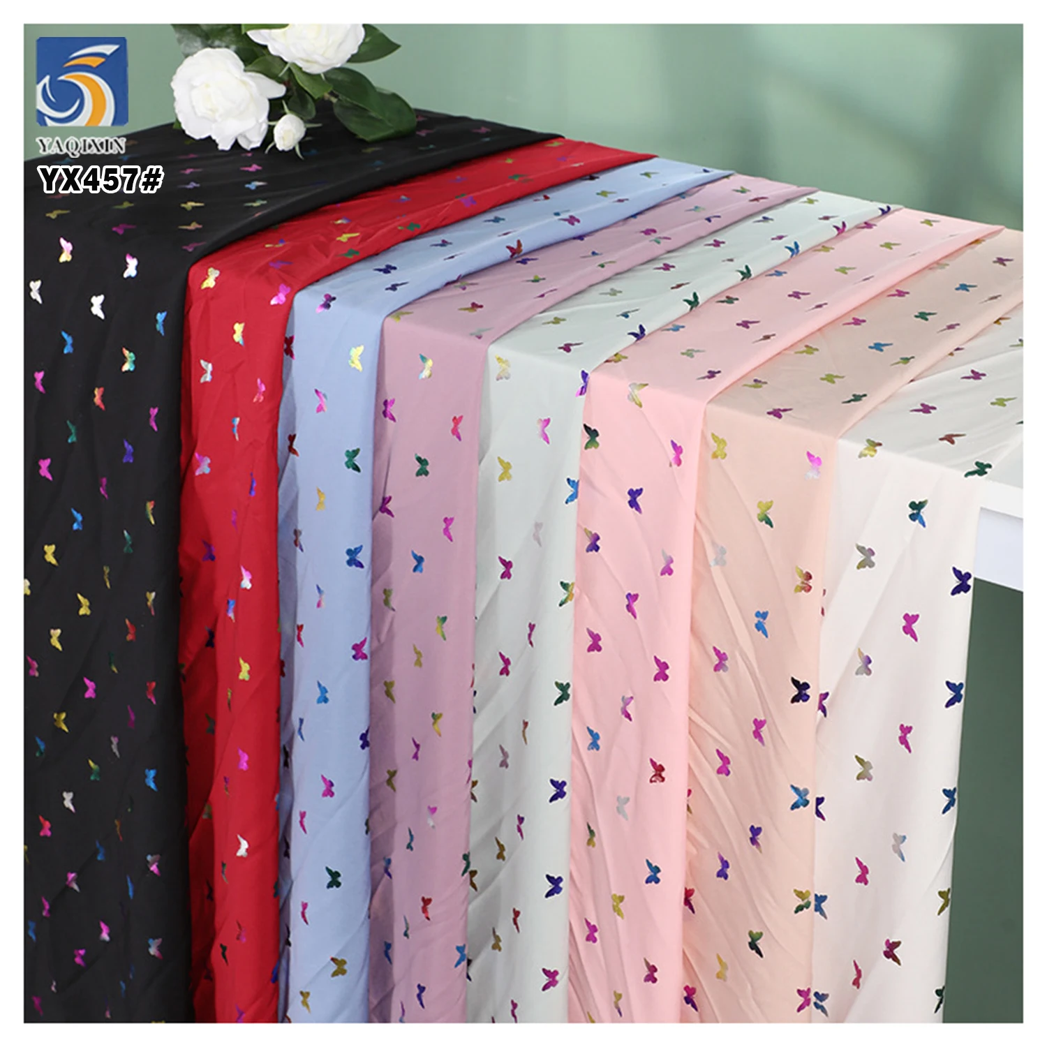 YX457 New Arrivals Polyester Spandex Colorful Butterfly Foil Printed 100D Four-Way Stretch Fabric for Background Toy