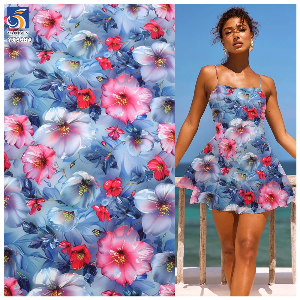 YX668 High-Definition Polyester Digital Print Pearl Chiffon Fabric With Delicate Floral Patterns for Fashionable Skirt