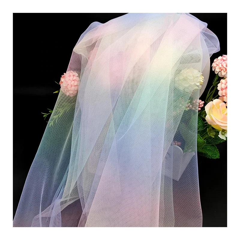 DX143 Rainbow Digital Print Mesh Net Fabric Polyester Soft Gradient Rainbow Tulle Fabric Baby Dress Fabric - 图片 5