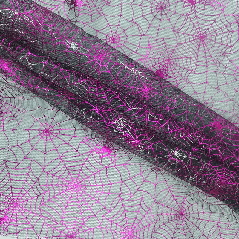 KT38-3 Wholesale Deep Pink Spider Web Tulle Fabric for Halloween Costumes, Gothic Party Decorations, Bulk Custom Design - 图片 2