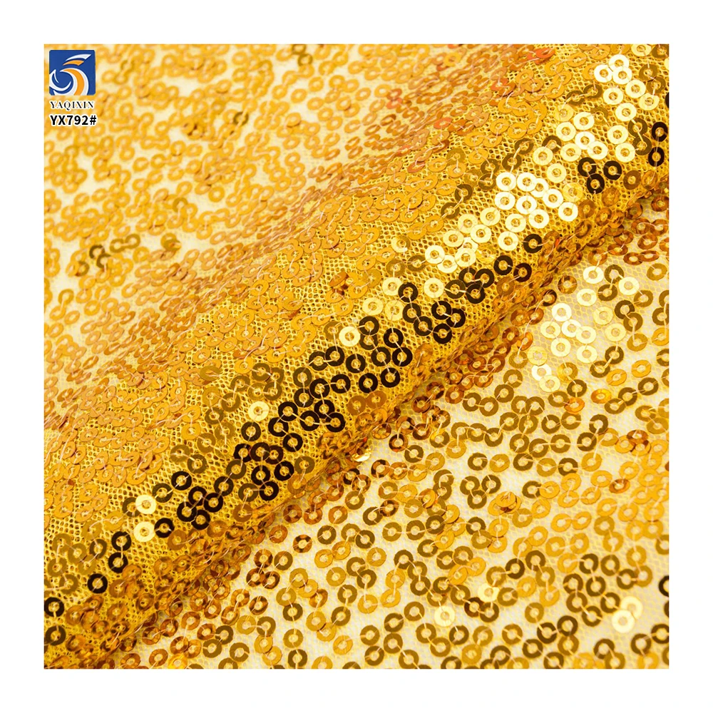 YX792 180gsm Non-Stretch 100 Polyester Gold and Silver Sequins Embroidery Mesh Net Fabric Dress Decorative Sequin Fabric - 图片 4