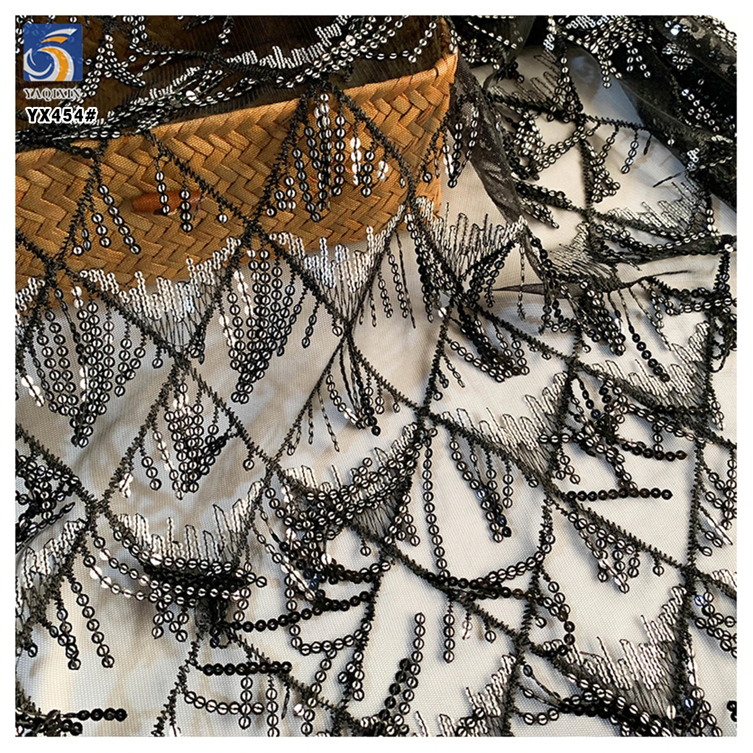 YX454 Spot Wholesale Tassel Sequin Mesh Fabric for Women's Dress - 图片 6