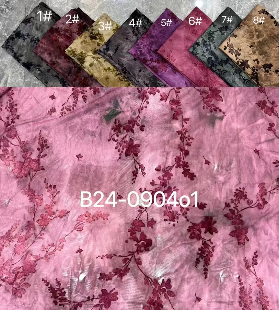 YX634 Latest Design Leopard Print Butterfly Rose Floral Flocked Polyester Fabric Pink Evening Gown Knitted Fabric - 图片 6