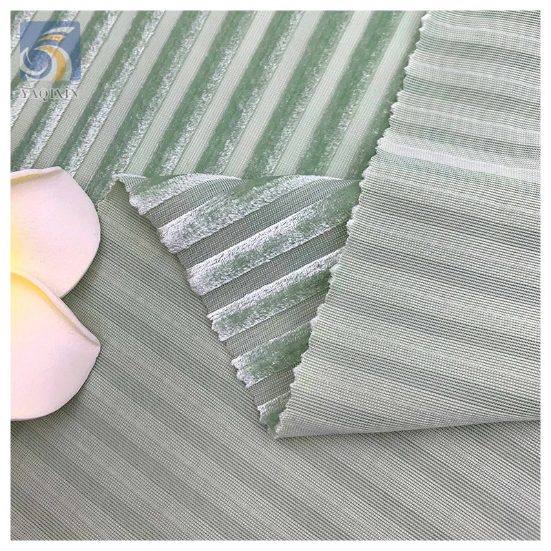 Super Soft Velvet Pleated Fabric 210gsm New Gold Velvet Polyester Korean Stretch Velvet Flocking Strip Fabric - 图片 4