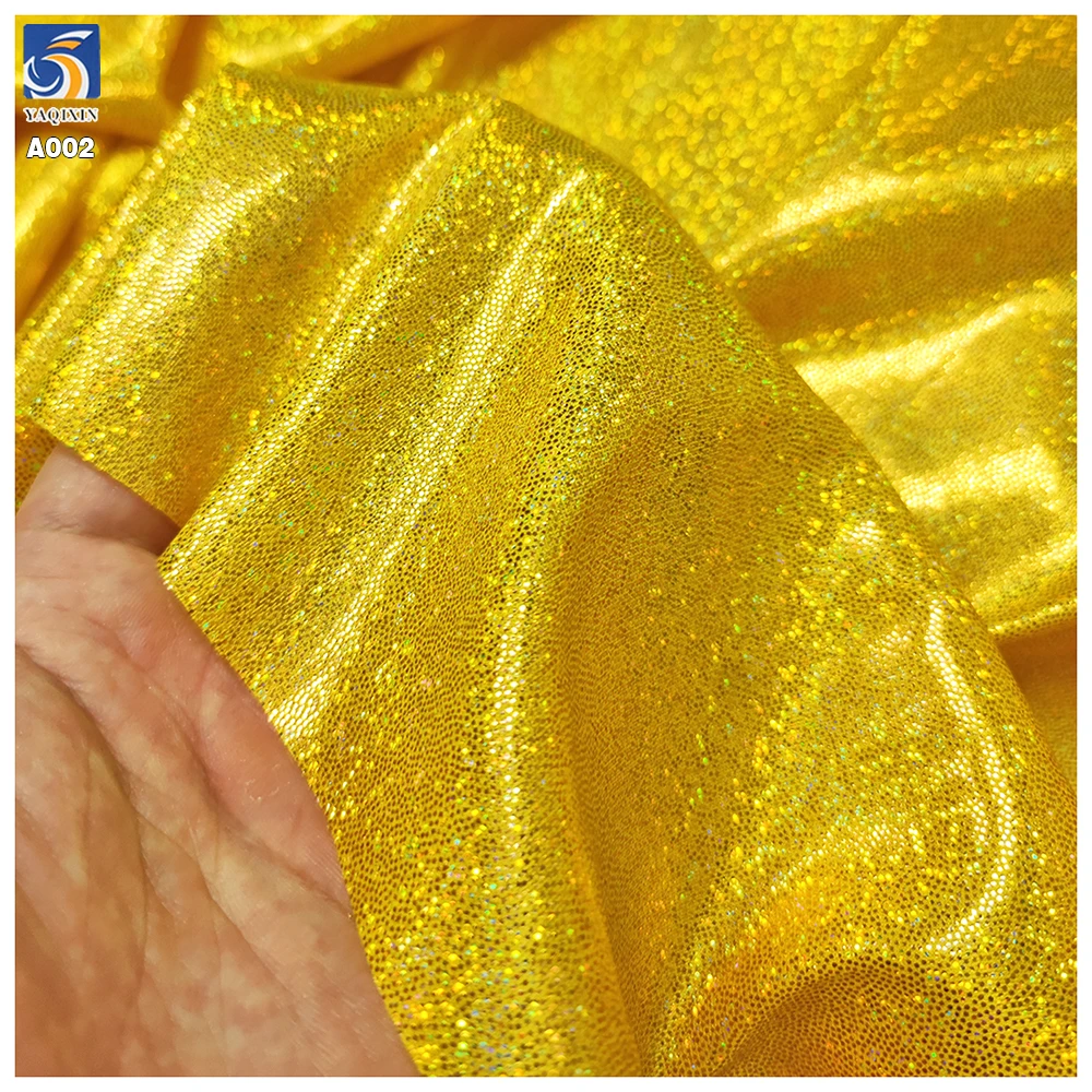 A002-1 Fashionable Fabrics Bikini Stage Costume Clothing Golden Green Lurex Laser Foil Glitter Shiny Knitted Fabrics - 图片 5