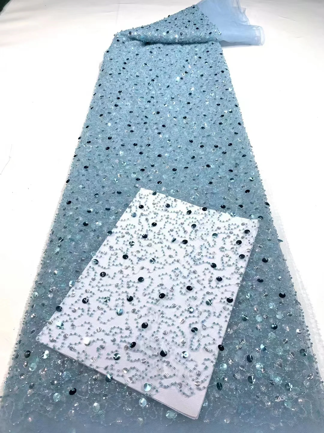 YX2392-1 Wholesale African Crystal Sequin Dress Fabric Embroidered Tulle Bead Tube Lace for Girls' Wedding Dresses - 图片 4