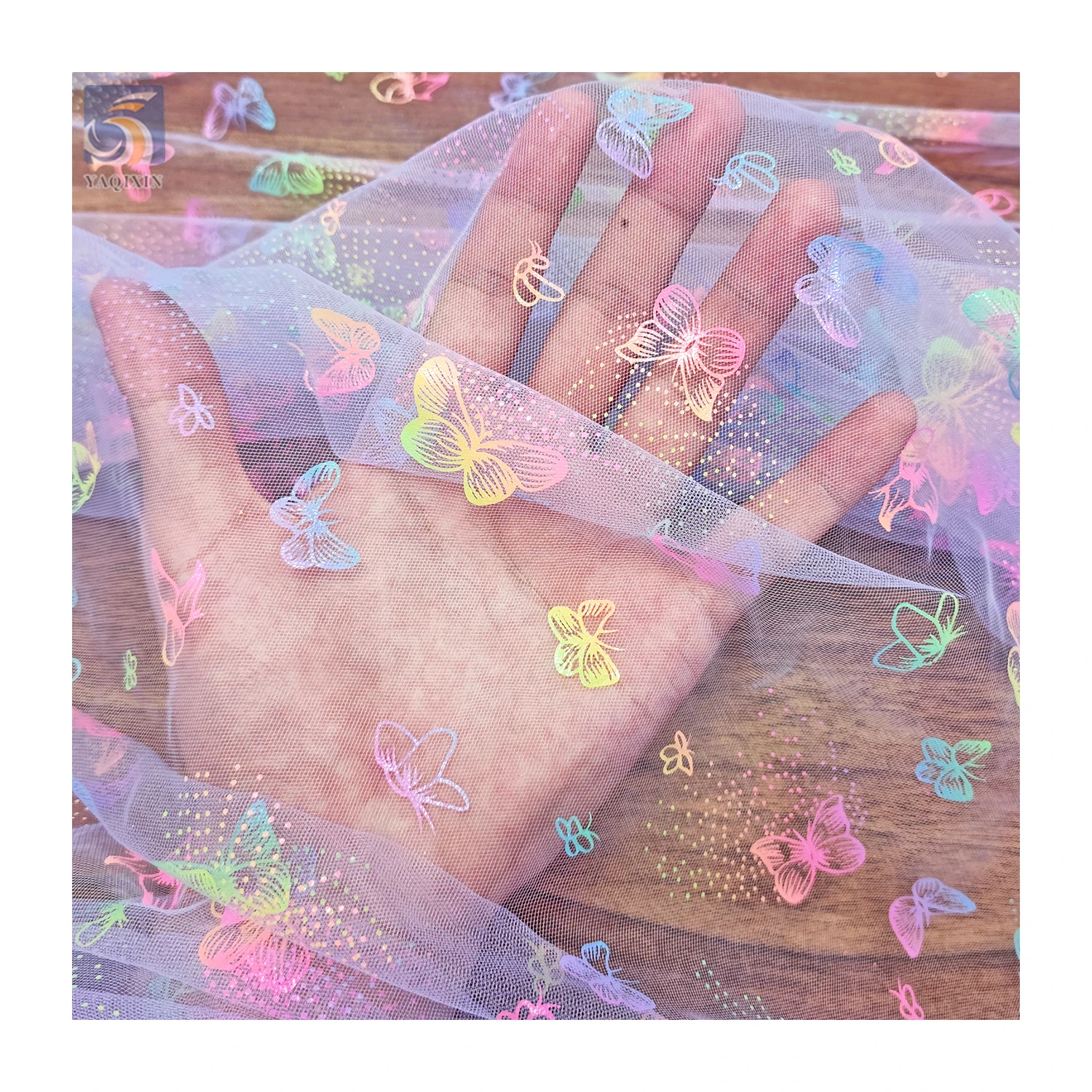 Popular Cartoon Butterfly Design Colorful Foil Print Tulle Mesh Fabric - 图片 4