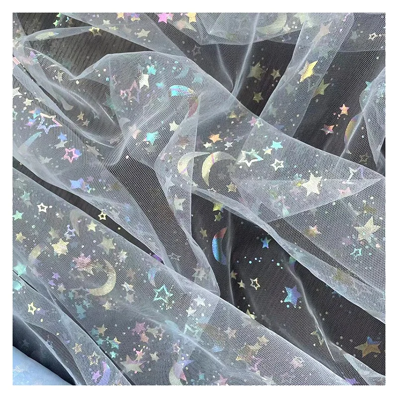 DX130 2024 New Iridescent Stars and Moon on Black Textured Tulle - 图片 5