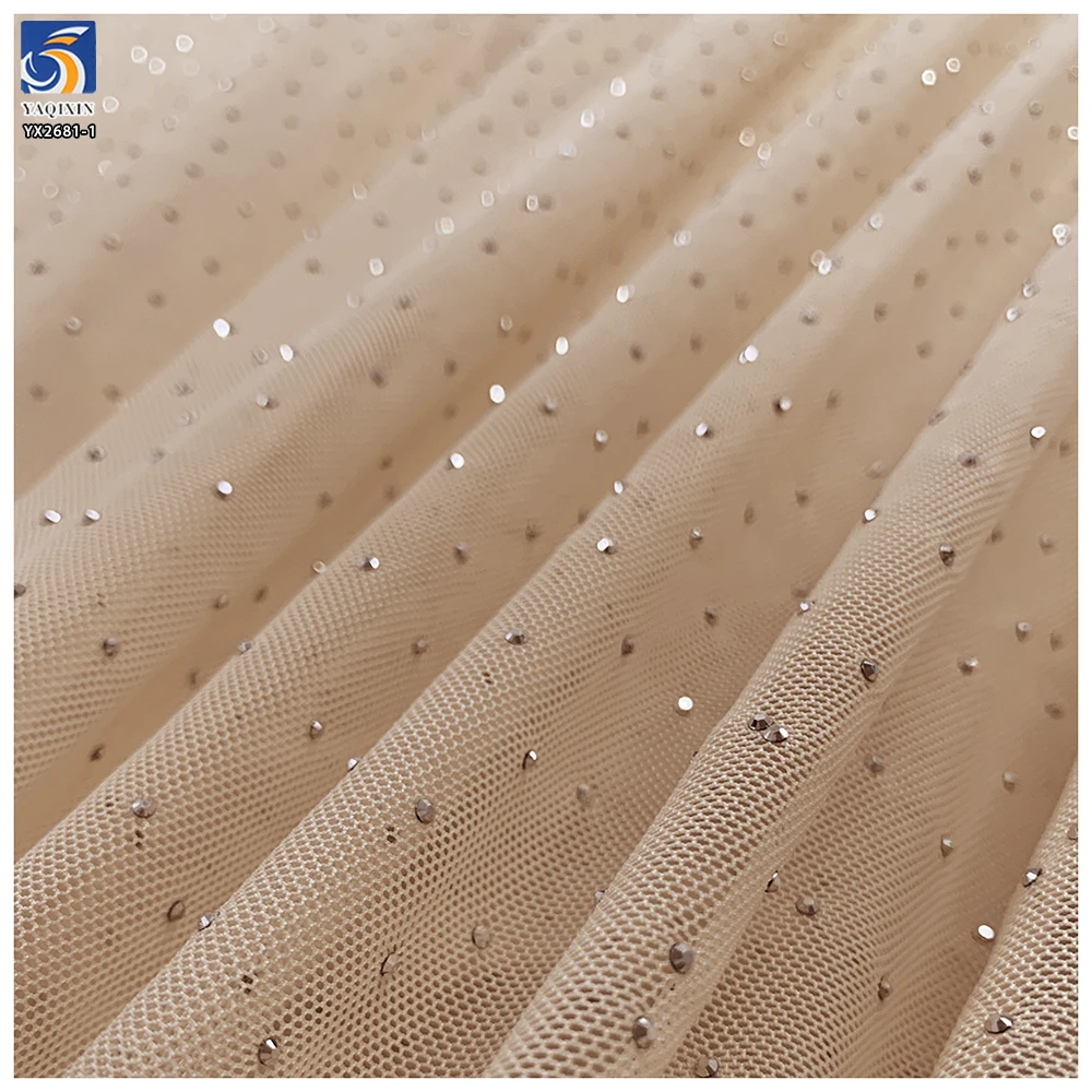 Wholesale Stretch Nude Fabric lightning Mesh Added Diamond Craft Suitable for Underwear Shirts - 图片 3