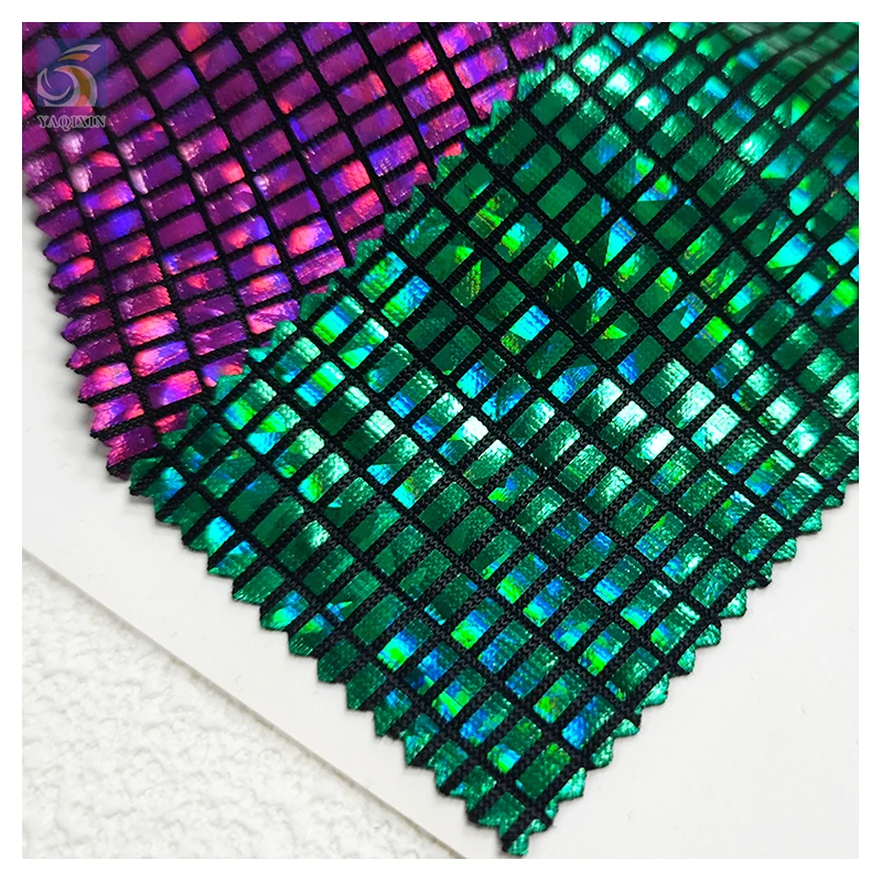 Latest Square Bricks Sparkly Lurex Hot Stamping Foil Fabric Polyester Stretch Soft Mosaic Glitter Plaid Fabric - 图片 3