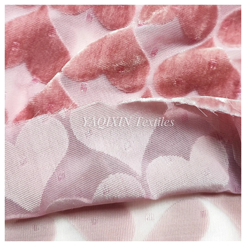 2026 New Arrivals Burnt Out Flocking Mesh Velvet Lace Fabric Heart Spandex Nylon Knitted Stretch Power Mesh Fabric - 图片 5