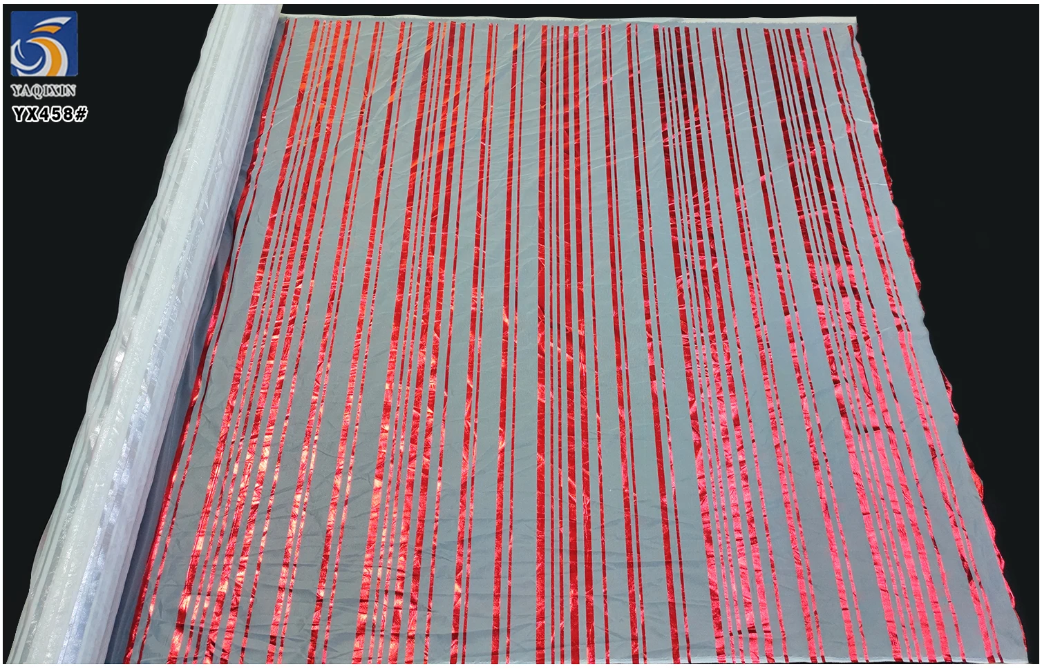 YX458 New Stripes Tulle Hot Foil Stamping Print Polyester Mesh Christmas Striped Fabric Candy Cane Stripes Tulle Fabric - 图片 4