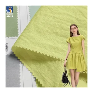 A2426 100g/m² Lightweight Sea Salt Cotton Washed Wrinkled Dress Fabric 90% Cotton 10% Nylon Plain Poplin Fabric for Dress