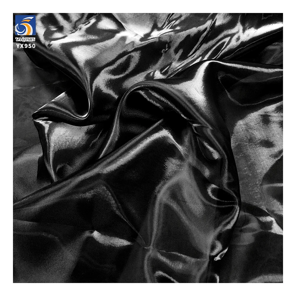 YX581-3 Black Premium Flowing Metallic Sheen Wedding Dress Organza - Silk Liquid Fabric for Bridal Accessories & Designer DIY - 图片 3