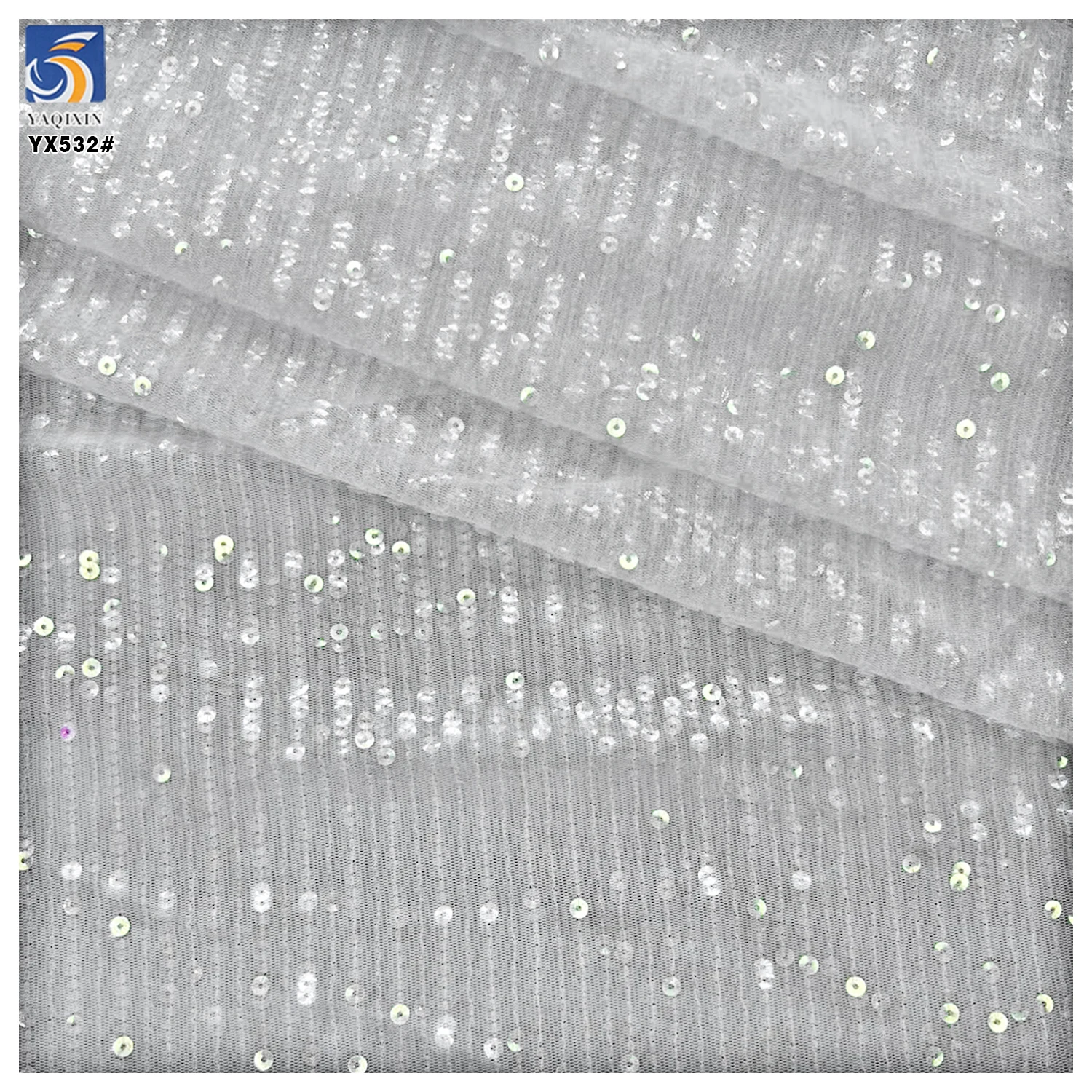 YX532 High Quality Micro-Stretch Mesh Stripe Transparent 3MM Sequin Knit Fabric - 图片 6