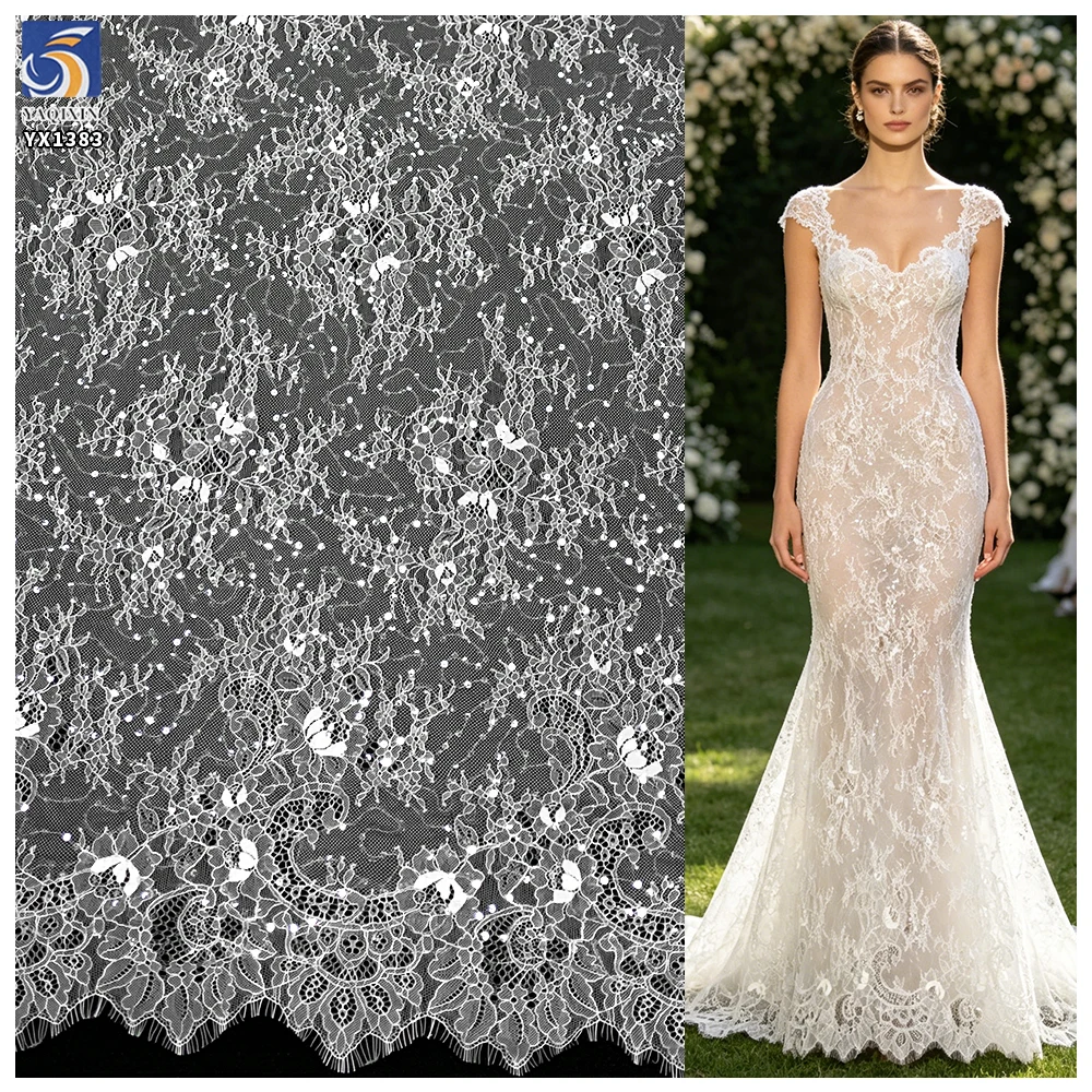 YX1383 300*150CM Popular and Best-Selling Coffee Brown/Ivory Apricot Eyelash Lace Fabric With Sequins for New Year Dress