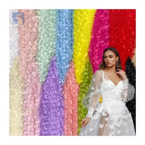 TDS004 OEM ODM 3D Butterfly Design 100% Polyester Eco-Friendly Breathable Tulle Mesh Fabric for Women's Girls Dance Dress