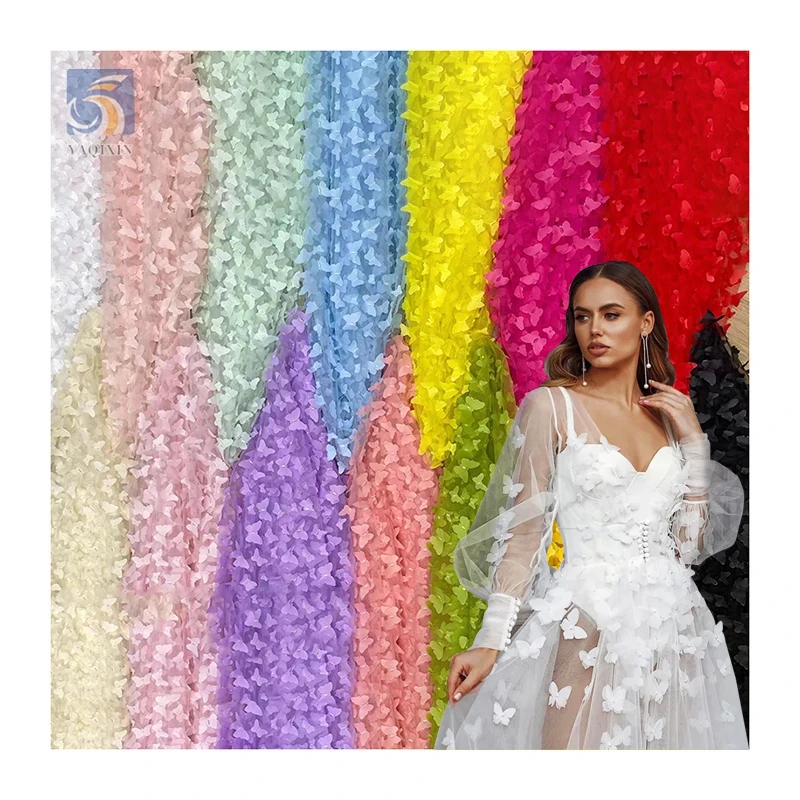 TDS004 OEM ODM 3D Butterfly Design 100% Polyester Eco-Friendly Breathable Tulle Mesh Fabric for Women's Girls Dance Dress