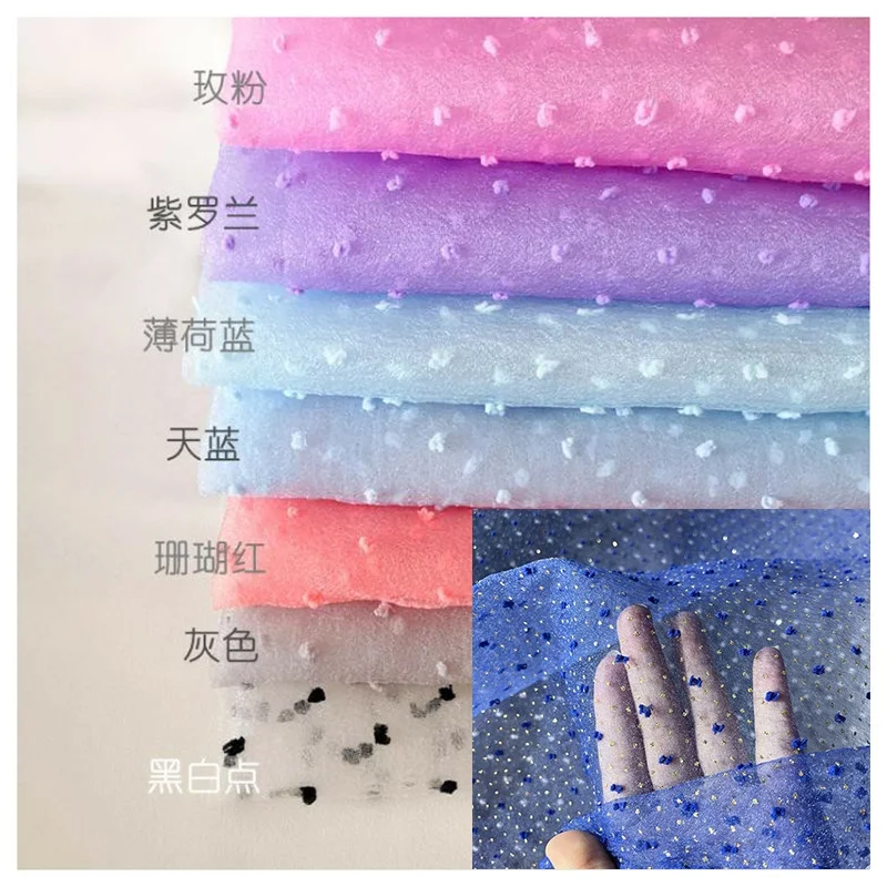 YS-13 Red Wine Swiss Dot Jacquard Bubble Seersucker Organza Fabric With Golden Sparkle Design Prom Dress Fabric - 图片 6