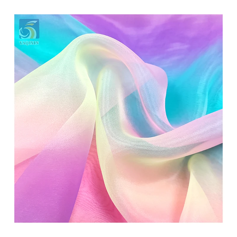 New Design Stiff Organza Rainbow Gradient Fabric Polyester Digital Print Iridescent Organza Fabrics for Clothing - 图片 4