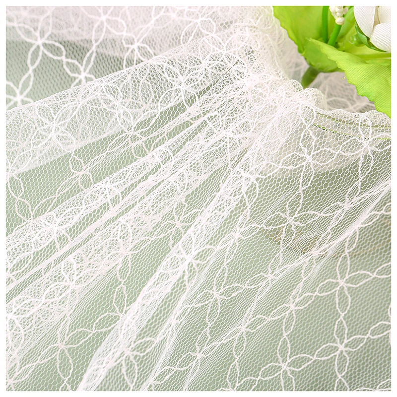 High Quality Jacquard Tulle Mesh Fabric Diamond Pure White Elegant Bridal Tulle Fabric for Wedding Mosquito Net - 图片 3