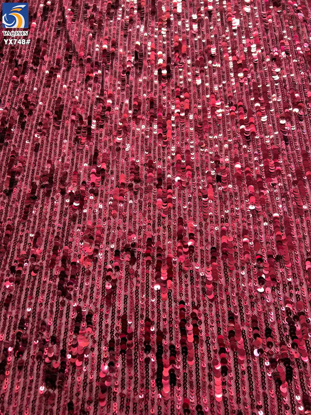 YX748 250gsm Elastic Mesh Embroidery 3MM+5MM Straight Metallic Sequin Fabric Fashionable Women's Skirts Sequin Fabric - 图片 5