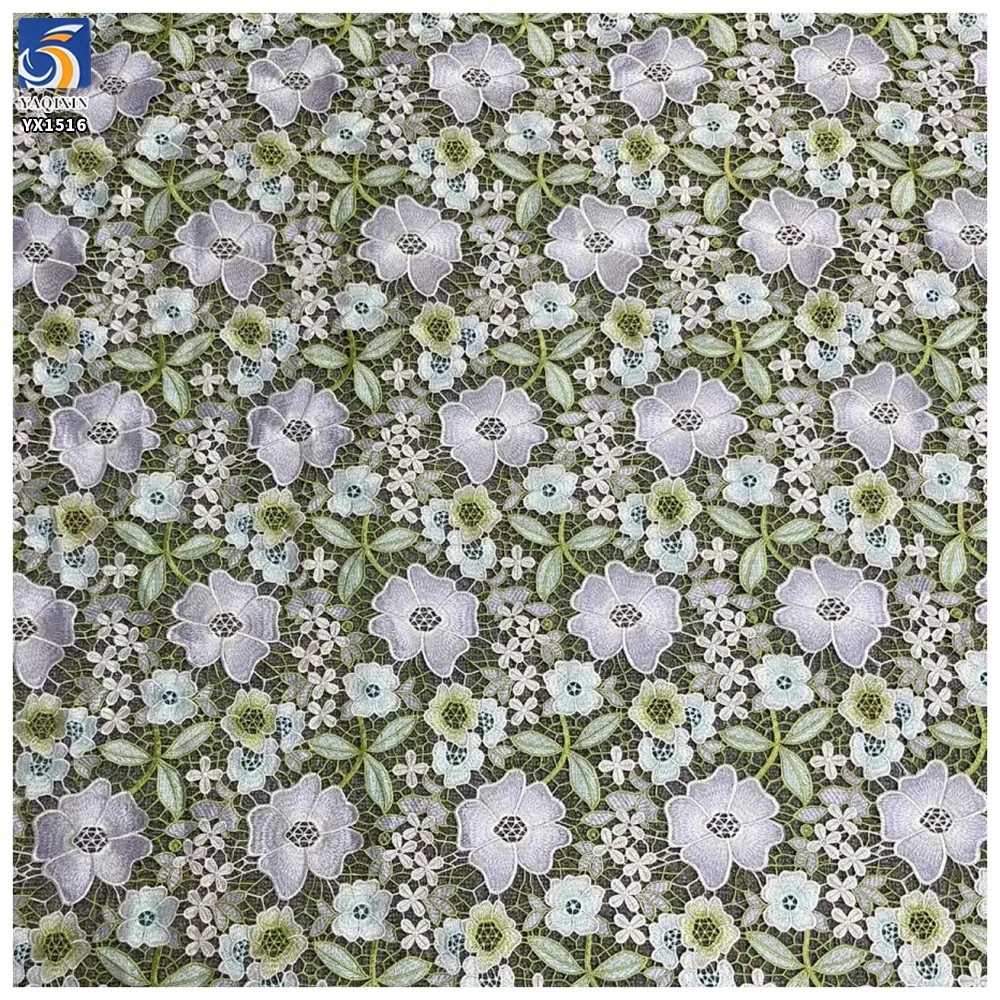 YX1516 130cm 230GSM RTS Polyester Multicolor Water Soluble Embroidery Lace Fabric Hollow Floral for Qipao Dress - 图片 5