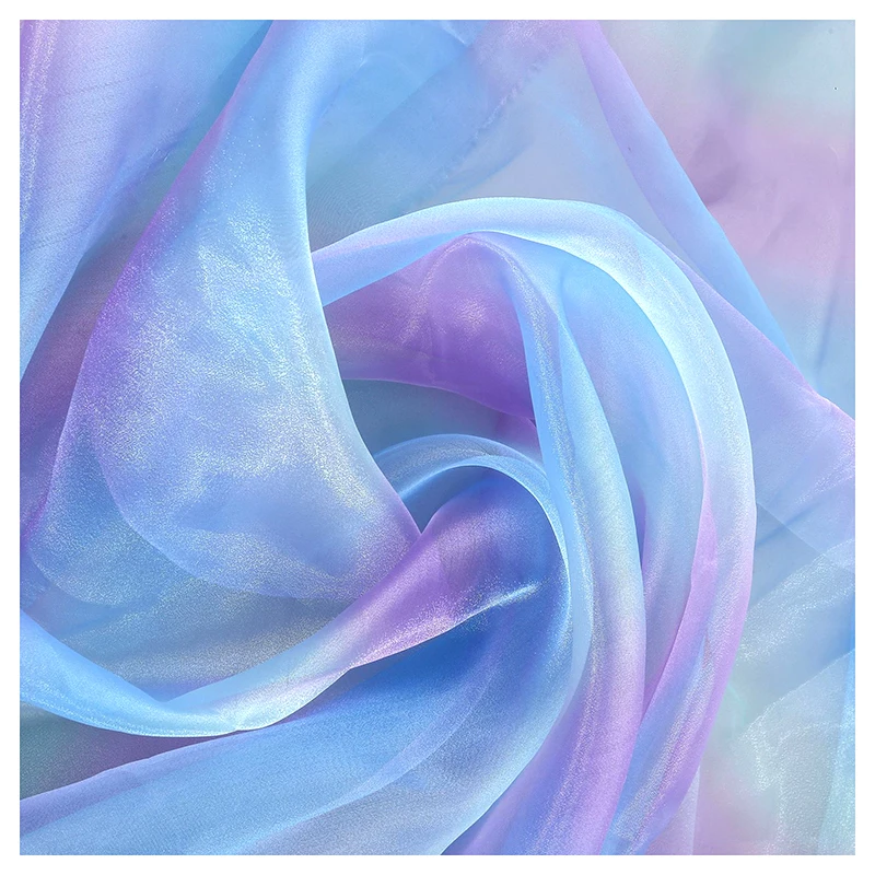 Guangzhou Manufacturer Digital Print Polyester Stiff Organza Two Tone Rainbow Gradient Ombre Organza Fabric - 图片 4