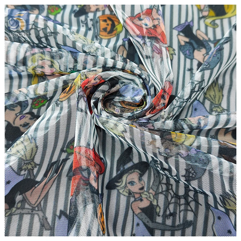 YX2342 Customized Snow White and Witch Pattern Digital Printed Fabric Tulle Halloween Cartoon Mesh Printing Polyester Fabric - 图片 6